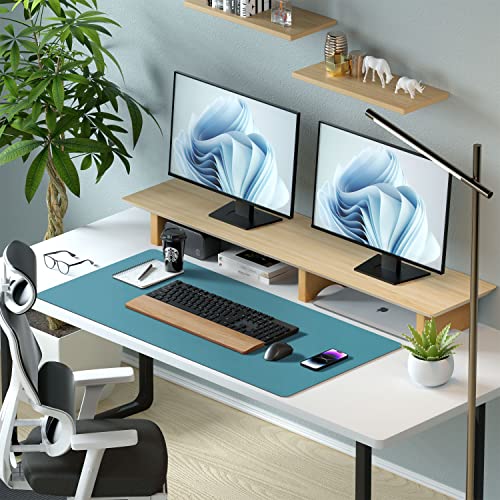 Leather Desk Pad Protector,Mouse Pad,Office Mat, Non-Slip PU Blotter,Laptop Pad,Waterproof Writing for Office and Home (Turquoise,31.5" x 15.7")