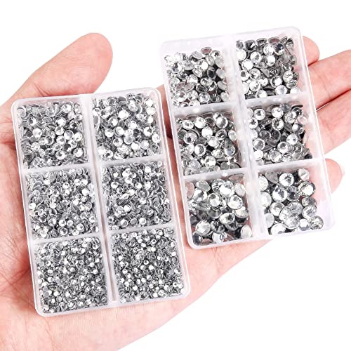 Nibiru 6616pcs Hotfix Rhinestones 5 Mixed Sizes FlatBack Crystal Rhinestones for Crafts Round Glass Gems with Tweezers and Picking Rhinestones Pen(Clear)
