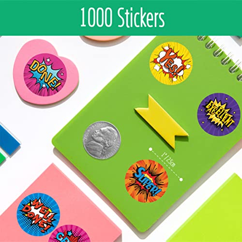 1000PCS Superhero Incentive Stickers, 12 Unique Designs per Roll, Classwork Award Stickers for Teacher Motivational Classroom Reward Gifts Encourage Kids to Do Chores Go to The Toilet (1 Inch Each)