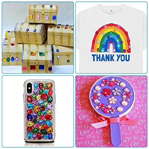 YIQIHAI 360pcs Craft Gems Jewels Acrylic Flatback Rhinestones Gemstone for Halloween Pirate Party Table Decorations, 10-15mm，9 Shapes with Tweezers and Storage Box