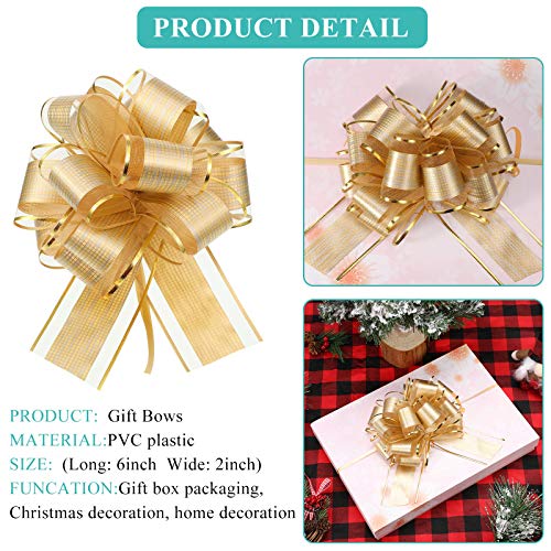 WILLBOND 20 Pieces Pull Bow Gift Wrapping Pull Bow Ribbon Pull Bows for Christmas Wedding Baskets Valentine's Day Bows Multicolor Ribbon Bow for Gift Wrapping (Gold, 6 Inch)