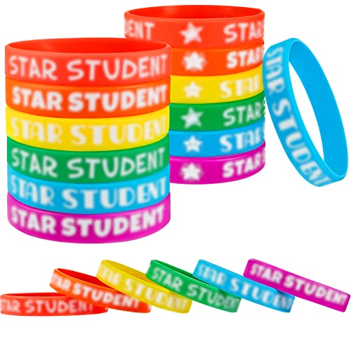 Yaomiao Star Student Wristbands Rubber Bracelets Star Wristbands Motivational Silicone Bracelets Classroom Teacher Supplies Recognition Award in School Education Awards for Kids (36 Pieces)