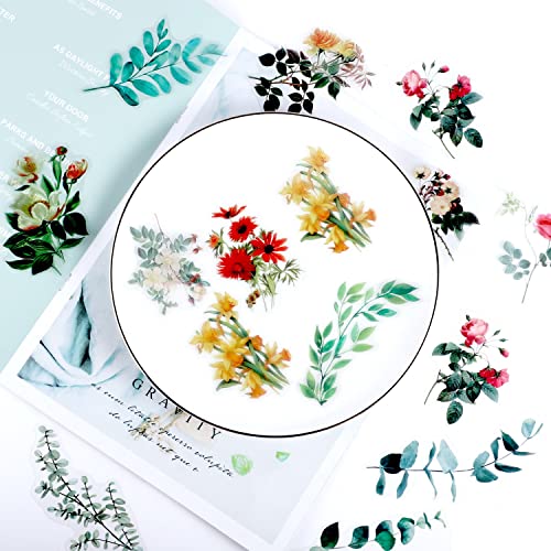 80 Pieces Natural Vintage Flower Stickers for Scrapbooking, Self-Adhesive Scrapbooking Stickers Supplies Journal for Adult Card Making Letters DIY (Style D)