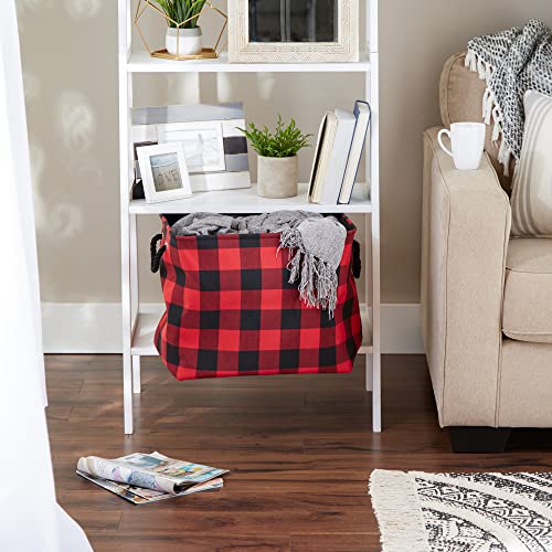 DII Buffalo Check Storage Collection Collapsible Bin with Handles, Large Rectangle, 17.5x12x15, Red & Black