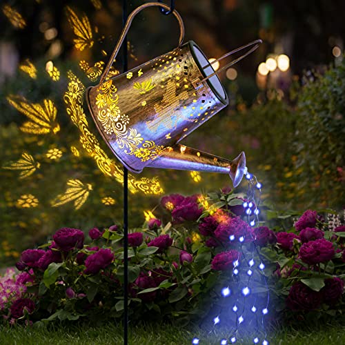 YJFWAL Solar Watering can with Lights, Unique Gifts for Mom Grandma Women Birthday, Waterproof Gardening Gifts Watering Can with Cascading Lights Outdoor Decor for Garden Patio Yard Pathway Backyard