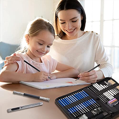 Prina 50 Pack Drawing Set Sketch Kit, Pro Art Sketching Supplies with 3-Color Sketchbook, Graphite, and Charcoal Pencils for Artists Adults Teens Beginner Kid, Ideal for Shading, Blending