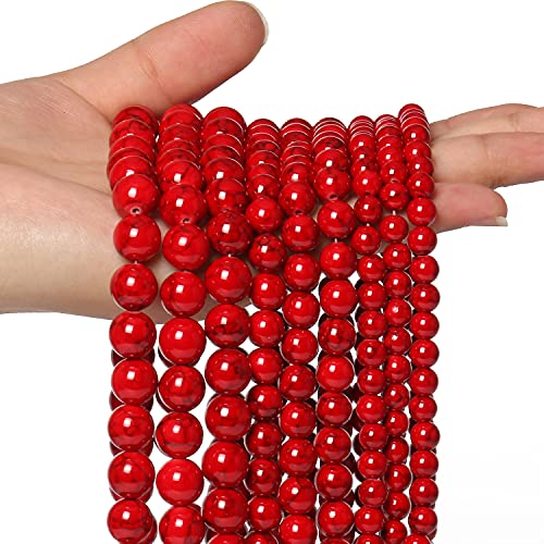 60pcs 6mm Natural Stone Beads Red Turquoise Beads Energy Crystal Healing Power Gemstone for Jewelry Making, DIY Bracelet Necklace