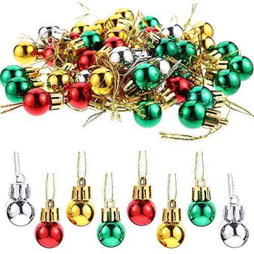 96 Pieces Christmas Balls Xmas Tree Ornaments Balls Exquisite Colorful Ball Decoration Pendant for Holiday Party Decor (Red, Gold, Silver, Green, 0.79 Inch)