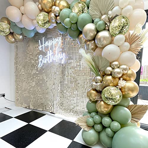 Sage Green Gold Balloons Garland Kit,130 pcs Olive Green Gold Confetti Blush Balloons Arch for Birthday Baby Shower Bridal Shower Engagement Wild One Party Decor…