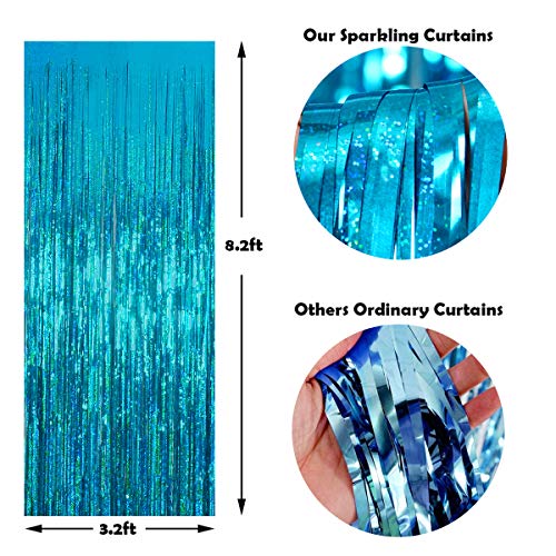 Melsan 2 Pack 3.2 ft x 8.2 ft Teal Tinsel Foil Fringe Curtains Backdrop, Sparkle Metallic Foil Curtains for Birthday Party Decoration