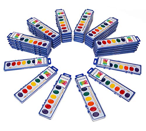 Color Swell 36 Set Bulk Watercolor Paint Pack with Wood Brushes 8 Colors Washable Water Colors Perfect for Kids Classroom Parties Students All Ages