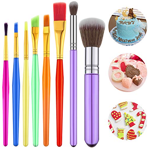 8 Pieces Cake Decorating Brushes Tools Set Cookie Decoration Brushes Fondant Gum Paste Decorating Tools Cake Cookie Brushes for DIY Cake Sugar Cookie Fondant Decoration Supplies