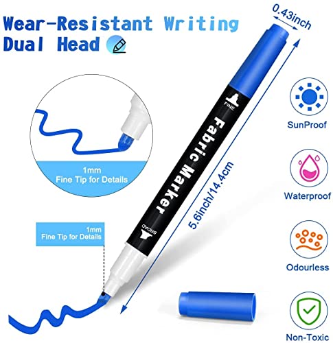 Fabric Markers Pen, Emooqi 24 Colors Fabric Paint Art Marker Set Double-Ended Fabric Markers with Chisel Point and Fine Point Tips, Child Safe & Non-Toxic