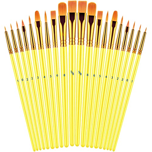 Paint Brushes Set, 20 Pcs Paint Brushes for Acrylic Painting, Oil Watercolor Acrylic Paint Brush, Artist Paintbrushes for Body Face Rock Canvas, Kids Adult Drawing Arts Crafts Supplies, Yellow