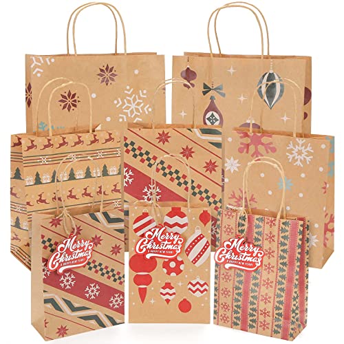 STARRKY Christmas Gift Bags Set, 24 PCS Xmas Paper Bags 3 Sizes Bags Christmas Hand Bags Xmas Present Bags with Tags for Xmas Present Packaging Christmas Gifts Packing Christmas Decoration