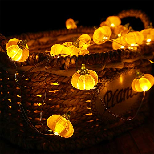 BOHON Halloween Lights 3D Jack-o-Lantern 10ft 30 LEDs Pumpkin String Lights Battery Powered Orange Lights for Halloween Party Indoor Fall Outdoor Harvest Thanksgiving Decorations