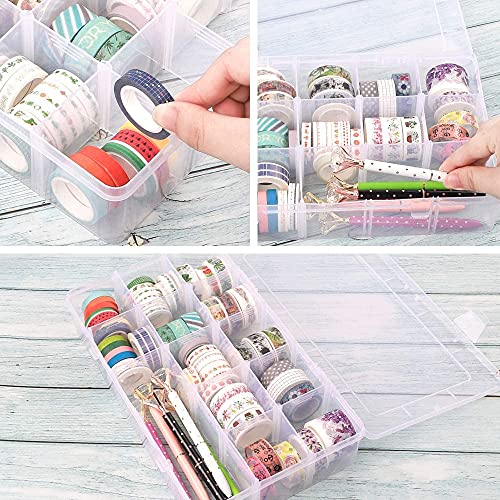 SGHUO 3 Pack15 Grids Large Plastic Storage Box Organizer Box,15 Compartments with Dividers for Tackle Box,Beads,Washi Tape,Ribbon, Crafts, Art Supply 10.9X6.5X2.2inch