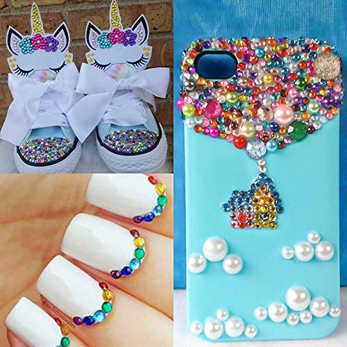 OUTUXED 5400pcs Multicolor Rhinestones 12 Mixed Color Hotfix Rhinestones Flatback Gemstones and Crystals for Halloween Costume Accessories, Crafts with Tweezers and 2 Picking Pens