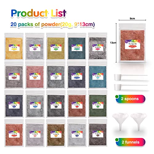Tie Dye Powder Refills 400g - 20 Vibrant Colors Permanent Tie Dye Powder for Tie Dyeing, Easy to Use & Non-Toxic Tie Dye Powder Bulk for Kids Adults