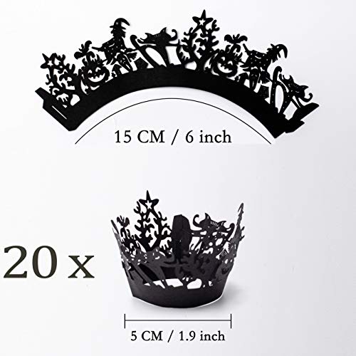 Whaline 60 Pack Halloween Cupcake Wrappers Spiderweb/Witch/Castle Laser Cut Paper Liners Holders for Halloween Party Wedding Birthday Decoration (Black)