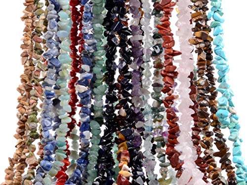 Natural Chip Stone Beads Multicolor 5-8mm About 400 Pieces Irregular Gemstones Healing Crystal Loose Rocks Bead Hole Drilled DIY for Bracelet Jewelry Making Crafting (5-8mm, Multicolor)