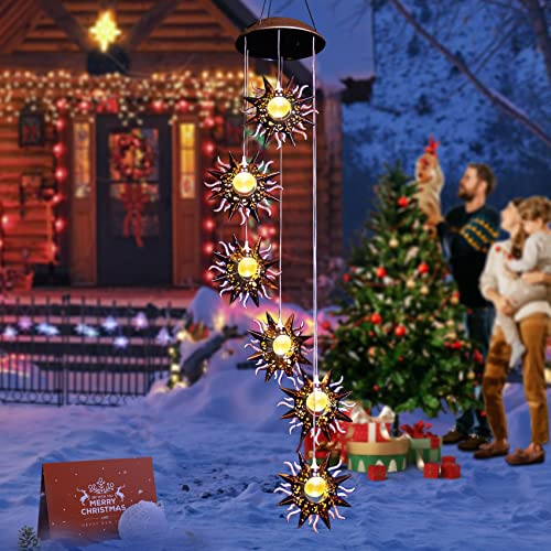 Tryme Solar Wind Chimes for Outside Warm LED Sun Windchimes Hanging Solar Garden Lights Unique Outdoor Decor for Patio Yard Home Lawn