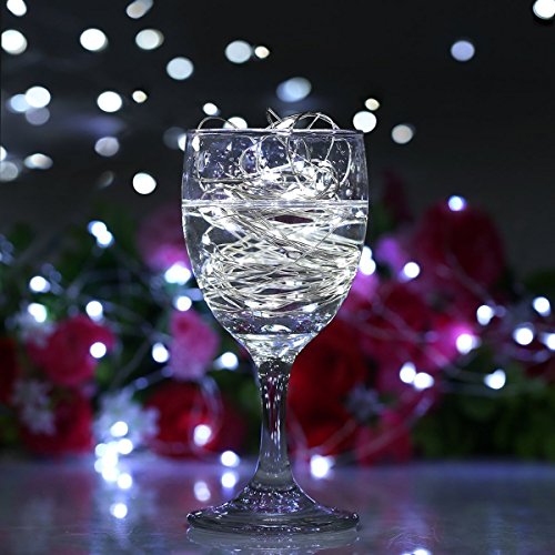 BXROIU 2 x20LEDs Fairy Lights Battery Operated, Silver Wire 2 Mode Chains String Lights for Bedroom Christmas Party Decoration (Cool White, 6.6)