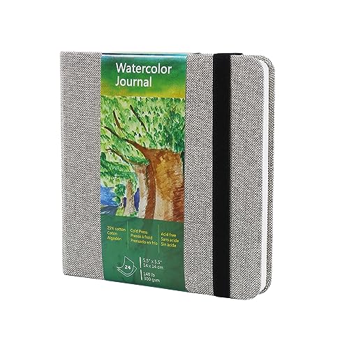 Square Watercolor Journal, 5.5x5.5”, 140 LB, 300 GSM, tumuarta Cotton Paper, Cold Press, 24 Sheets, 48 Pages, Watercolor Paper Sketch Books for Use As Mix Media Pad On The Go