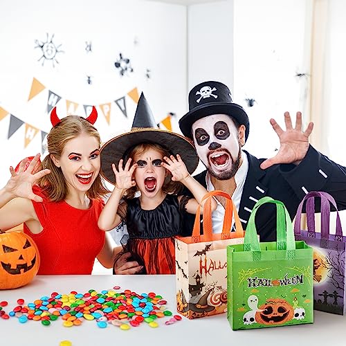 YANGTE 8 Pack Halloween Bags Trick or Treat Bags, Reusable Non-Woven Halloween Tote Bags with Handles - Ideal Gift Bags for Halloween, Halloween Supplies, Trick or Treat Halloween Party Favor Bags