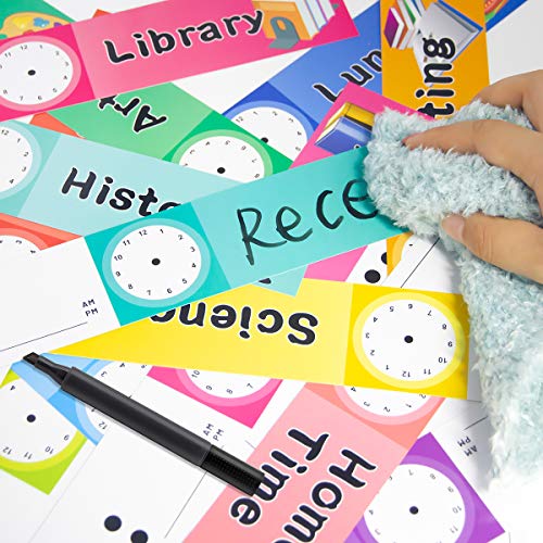 Daily Schedule Pocket Chart Educational Pocket Chart for Classroom Office Home Teachers Preschool Activity Supplies 15 Pockets 14 Double-Sided Reusable Dry-Eraser Card 13 x 37 Inches