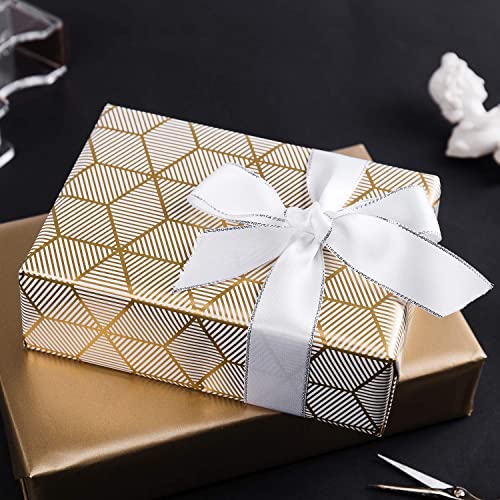 MAYPLUSS Wrapping Paper Roll for Birthday - Mini Roll - 17 inch X 120 inch Per roll - White & Gold Foil Design (42.3 sq.ft.ttl)