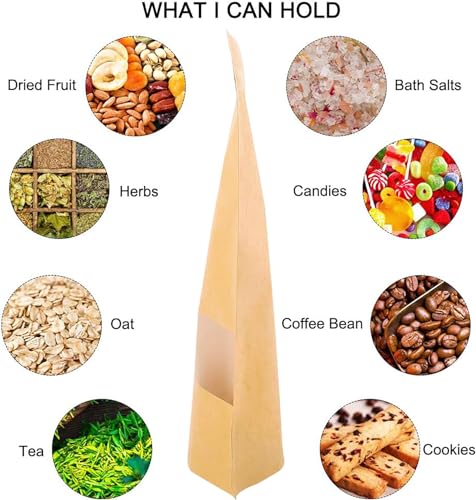 Moretoes Stand Up Pouches, Kraft Paper Bags with Window for Coffee, Brown Resealable and Ziplock Stand Up Bags for Home or Business, 7×10 Inches for Packaging, 72pcs