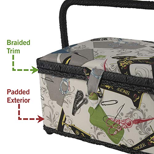 SINGER 07281 Vintage Sewing Basket with Sewing Kit Accessories