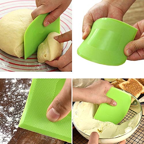 lasenersm 2 Pieces Dough Scraper Bowl Food-safe Plastic Dough Cutter Flexible Bench Multipurpose Food Scrappers for Bread Dough Cake Fondant Icing, White, Green