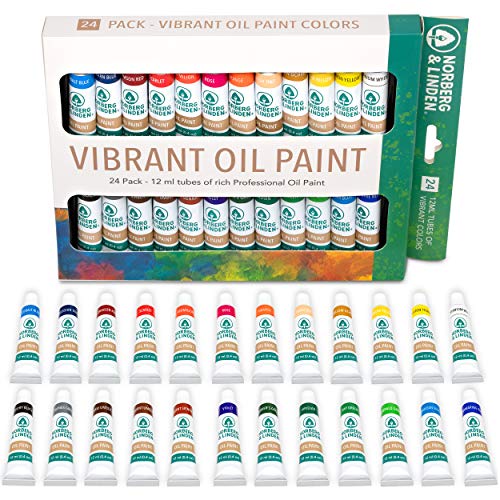 Norberg & Linden XXL Oil Paint Set - 24 Paints, 25 Brushes, 1 Canvas, and Art Palette - Oil Painting Supplies for Kids and Adults, Paint Supplies