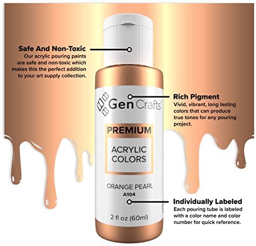 GenCrafts Metallic Acrylic Pouring Paint Set of 12 Metallic Colors - Pre-Mixed High Flow & Ready to Pour - 2 oz./59 ml Bottles - Multi-Purpose Paints for Canvas & Paper, Rocks, Wood