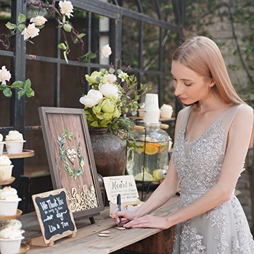 Y&K Homish Wedding Guest Book Alternative, Rustic Wedding Decorations for Reception, Favors for Guests 80 Hearts Green Wreath (Rustic Brown)