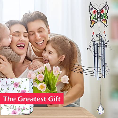 KY&BOSAM Wind Chimes Butterfly Wind Chimes for Outside Real Flower Outdoor Windchimes Gifts for mom Grandma Birthday Nana Gifts Garden Balcony Home Décor Wind Chimes Handmade Memorial Wind Chimes