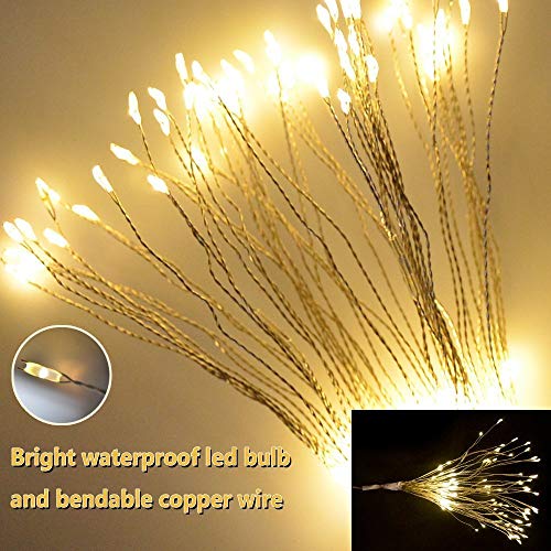 FOOING 4 Pack Firework Lights Led Copper Wire Starburst String Lights 8 Modes Battery Operated Fairy Lights with Remote,Wedding Christmas Decorative Hanging Lights for Party Patio Garden Decoration