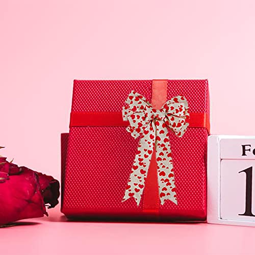 Red Heart Printed Valentine's Day Burlap Ribbon Wired Edge Ribbon- 2.5" x 5.5 Yards