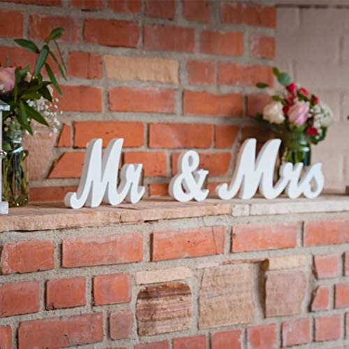 Mr & Mrs Sign for Wedding Table, Large Mr and Miss Wooden Letters, Party Decoration Head Table Wedding Wood Letter, Just Married Sign Anniversary Party Valentine's Day Decor (white), 12.5 x 7 x 2.5 inches
