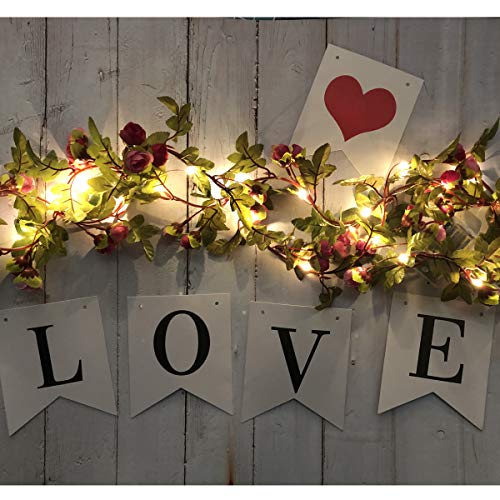Fielegen 20 LED Rose Flower String Lights 7.2ft Artificial Flower Garland with Fairy Lights Rose Vine Lights for Valentines Day Garden Party Wedding Table Decor Thanksgiving Christmas Decor Lights