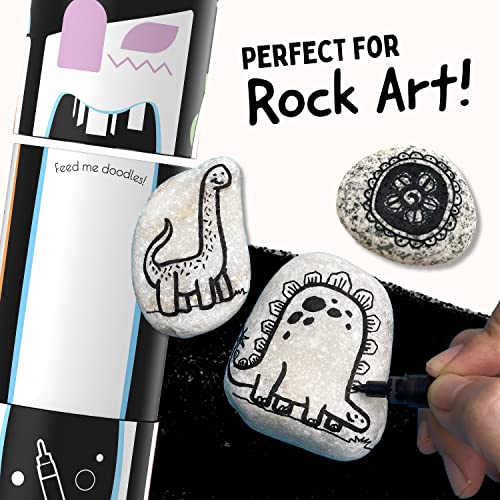 Funcils 5 Acrylic Black Paint Pen - Fine Tip, Thin Point & Jumbo Pens (1mm, 3mm, 6mm, 10mm, 15mm) - Black Paint Marker for Plastic, Canvas, Wood, Rock Painting, Fabric, Tire, Metal, Glass