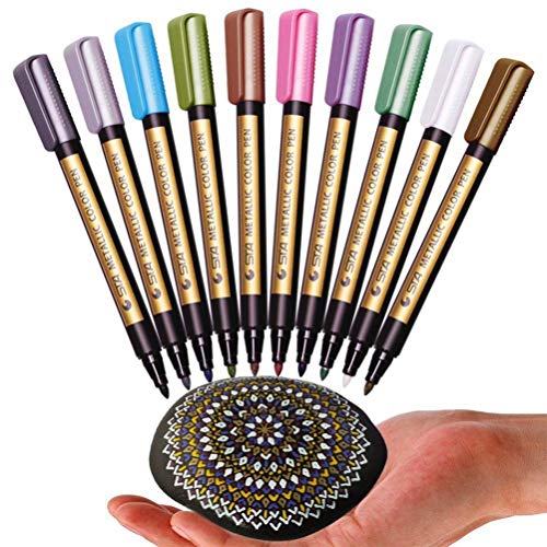 BOXUN Metallic Markers Pen for Rock Painting - Medium Point, Metallic Color Paint Markers for Ceramic Painting, Glass,Mug, Plastic, Photo Album, Card Making, 10 Colors