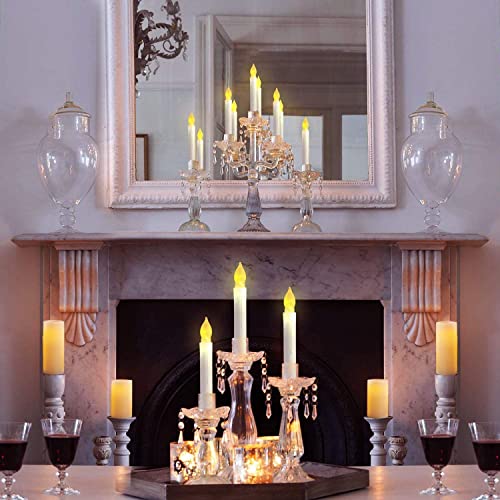 Set of 24 Flamelesss LED Taper Candles with Warm White Flickering Flame Light, Battery Operated Floating Candles, LED Taper Handheld Candlesticks for Church Party Halloween Decorations