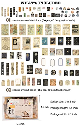 Knaid Vintage Scrapbook Supplies Pack (200 Pieces) for Witchy Junk Journal Bullet Journals Planners Space Moon Paper Stickers Craft Kits Collage (Celestial)