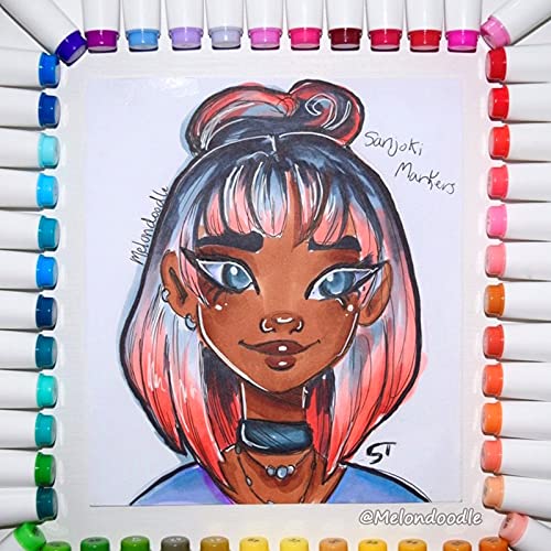 SANJOKI Alcohol Brush Markers 80 colors,Brush & Chisel Dual Tip Permanent Artist Sketch Marker Pens,with Carrying Case and Sketchbook