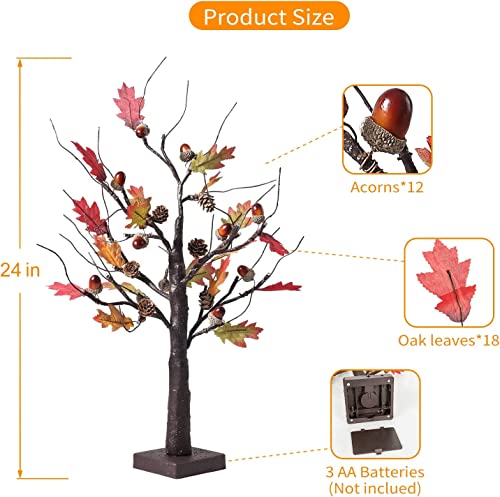 Monsense 24 Inch Artificial Fall Oak Maple Tree, Lighted Fall Decorations for Home, Fall Centerpieces for Tables, Perfect for Thanksgiving, Autumn, Wedding and Halloween Decor