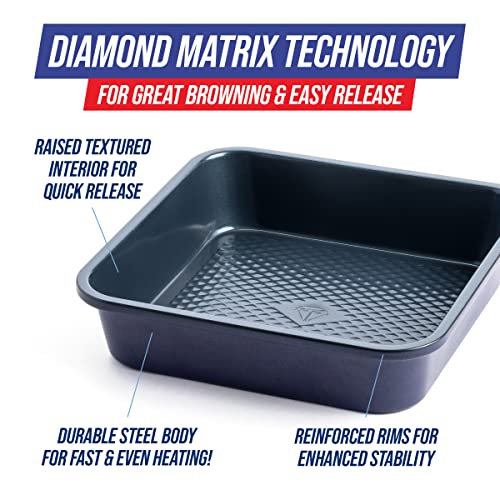 Blue Diamond Bakeware Diamond Infused Ceramic Nonstick, 8" Square Cake Baking Pan, Dishwasher and Freezer Safe, PFAS-Free, Blue