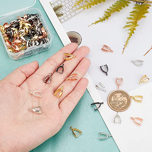 PH PandaHall About 100 Pieces Brass Pinch Clip Bail Clasp Dangle Charm Bead Pendant Connector Findings 14x7x5mm for Jewelry Making 5 Colors